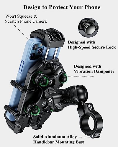 BRCOVAN Anti-Theft Motorcycle Phone Mount Holder with Vibration Dampener | with Secure Lock, Adjustable Size Handlebar Cellphone Cradle for Bike Bicycle Scooter ATV, Fit 5.4 - 7.2'' Smartphones