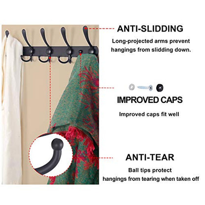 Dseap Coat Rack Wall Mounted - 5 Tri Hooks, Heavy Duty, Stainless Steel, Metal Coat Hook Rail for Coat Hat Towel Purse Robes Mudroom Bathroom Entryway (Blue, Pack of 2) - color: Blue, size: L=16" (2 Pcs)