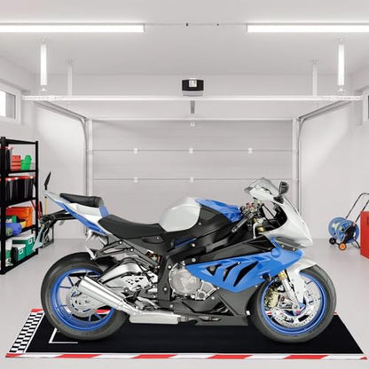Drydiet Motorcycle Mat Garage Floor Rug Washable Parking Mats for Garage Floors Non Slip Oil Absorbent Pad Rubber Backing Layer Protects Floor(Competition Style,78 x 31 Inch) - size: 78 X 31 Inch, style: Competition Style