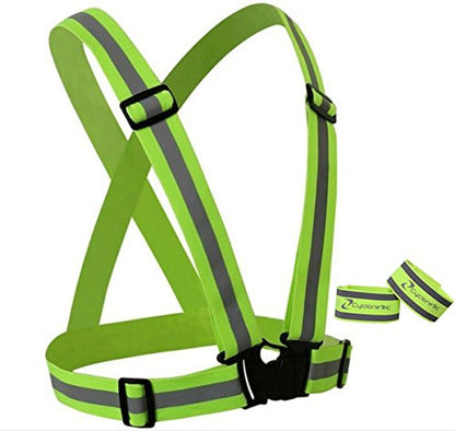 Large Reflective Vest Made From Adjustable Elastic Material for Running, Biking, Motorcycle, Walking, Work, Safety, Outdoor Night Time Activities. Includes Two Reflective Bands for Your Arms, Ankles or Wrist for Added Nighttime Visibility