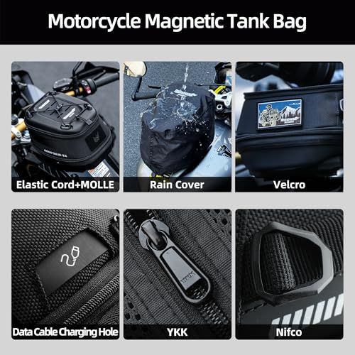 Rhinowalk Motorcycle Tank Bag Magnetic Quick Release 5–6.5L Expandable Motorbike Fuel Tank Bag with Lock, Waterproof Storage Backpack with Rain Cover (Brown) - color: Brown