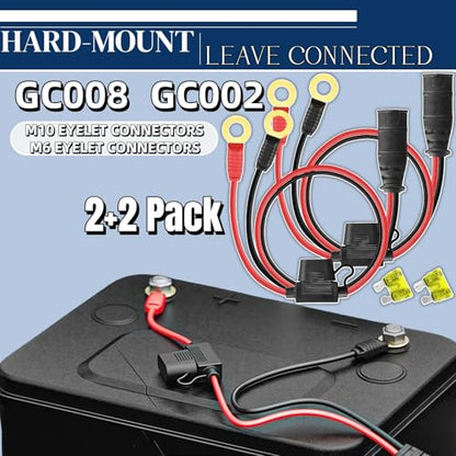 (2+2PK) Replaces for Noco Battery Charger Cable GC002 & GC008 X-Connect M6 (1/4in) & M10 (3/8in) XL Eyelet Terminal - Fits for Noco Genius 1 2 5 10 G4 Accessories - size: 2+2PK-GC002(M6) GC008(M10)