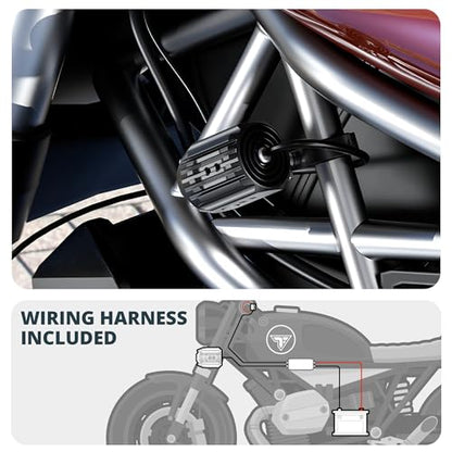 Tackform Dual Motorcycle Auxiliary LED Lights | 6000 Lumens, 60W, 3000K-6000K, IP68 Waterproof | Billet Aluminum | 360° Swivel Mount | For 7/8", 1”, 1 1/4" Bars Only | Motorcycle, 4 Wheeler, Dirt Bike