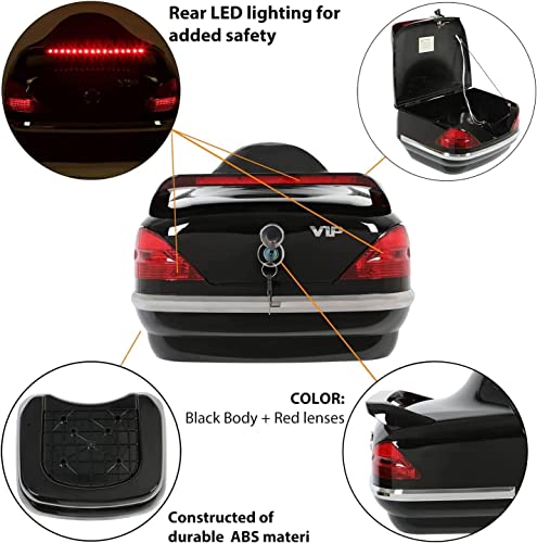 Black Motorcycle Hard Trunk Top Case with Backrest and Tail Light for Harley Davidson, Honda, Yamaha, Suzuki, Vulcan