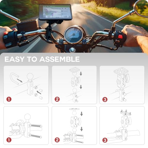 TUSITA Motorcycle GPS Mount Handlebar Brake Clutch Reservoir Compatible with Garmin Montana, Zumo XT GPS -, Double Socket Arm - B Size Short - size: B Size Short