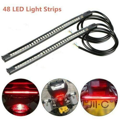 4 Universal Flexible Motorcycle Light Strip, 48 LEDs, Taillights, Brake Lights, Turn Signal Lights, Red and Amber