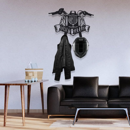 Motorcycle Wall-Mounted Helmet and Jacket Hanger – Personalized Garage Decor with Durable Metal Design, Perfect for Biker Accessories