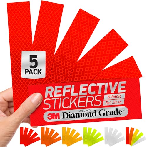 Reflective Stickers | 3M Diamond Grade | Red | 1.25″ x 6″ | 5-Pack | Reflective Safety Tape for Helmets, Cars, Mailboxes & More - color: Red