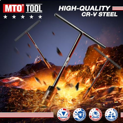 MTO T-Handle Metric Socket Wrench Set, 6-Point (6mm-15mm, 17mm, 19mm) with Hanging Organizer Strap, Cr-V Steel Lug Wrench Hex Socket for Motorcycle Car Bicycle Repair (12 Pack) - size: 12Pack