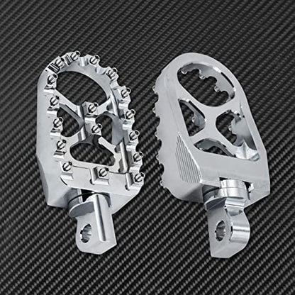 Motorcycle CNC Wide Foot Pegs 360° Roating MX Chopper Bobber Style Fit for harley Dyna Softail Fatboy Sportster Iron 883 1200 Chrome - color: Chrome with Circular Spikes