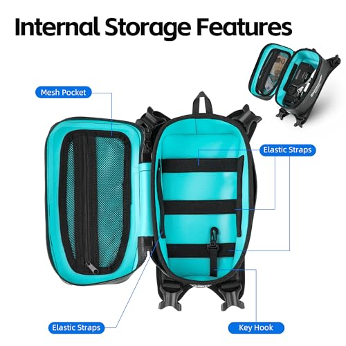 Rhinowalk Waterproof Motorcycle Tank Bag, 2L Compact Motorbike Tank Pouch with MOLLE Webbing, Removable Inner Liner, Cable Port, Reflective Logo, Organized Interior
