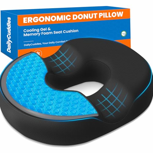 Donut Pillow for Tailbone Pain, Hemorrhoids - Cooling Gel Memory Foam Chair Seat Cushion for Office, Home & Wheelchair, Ergonomic Chair Pad for Pregnancy, Sciatica, Coccyx (XL, Black) - color: Black, size: X-Large
