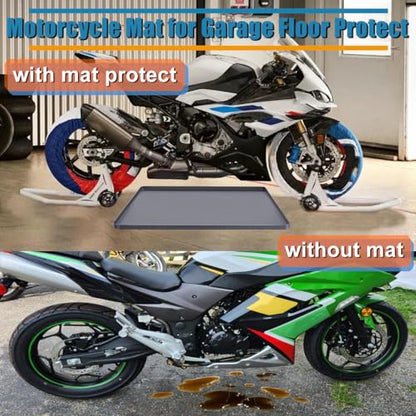 Motorcycle Mat Motorcycle Oil Spill Mat Oil Drip Pan Under Car, Garage Floor Mats Soft Silicone Bike Mats with Raised Edge, Liquid Drain Pan Motorbike Tray, Liquid Catch Parking Pad For Leaks Non-Slip