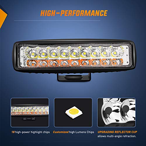 Nilight LED Pods 2Pcs 54W White/Amber 6 Inch Flood Offroad Fog Light Bar Waterproof Lighting for Tractor Boat SUV ATV UTV 4WD Car Truck Motorcycle Dirt Bike Golf Cart 12V 24V - color: 2Pcs White/Amber Lights