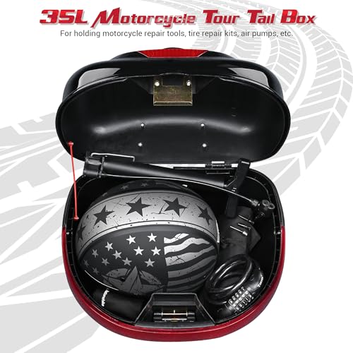 Motorcycle Trunk Black Motorcycle Top Case Motorcycle Tail Box Scooter Trunk Tour Motorcycle Storage Box Carrier with Lock for Helmet Luggage, 35L Capacity, TPU-0089 - size: 35L