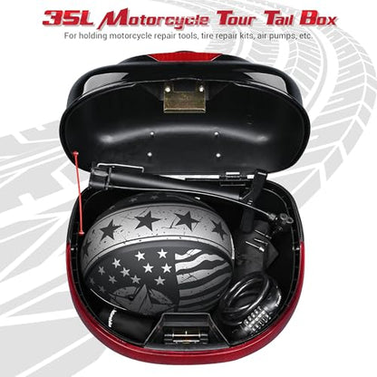 Motorcycle Trunk Black Motorcycle Top Case Motorcycle Tail Box Scooter Trunk Tour Motorcycle Storage Box Carrier with Lock for Helmet Luggage, 35L Capacity, TPU-0089 - size: 35L