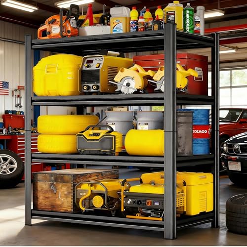 45"Wx18"D Heavy Duty Garage Shelving Unit, 4-Tier Adjustable Metal Storage Shelves, 2000 lbs, Industrial Shelf Rack Organizer for Garage, Basement, Warehouse, Pantry, Kitchen, Black, 63"H - size: 4 Tier | 63" H x 45" W x 18" D