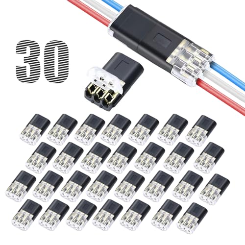 30pcs 3-Pin Quick Wire Connector, RGB LED Strip Light Connector for 18-22 AWG, 3-Pin No Strip Solderless Connectors for RGB/RGBIC LED Lights, Power Supply Extension, Corner Connection - color: Black-3PIN 30Pcs