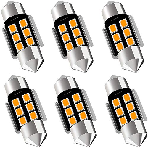 AUXLIGHT DE3175 DE3021 DE3022 3175 31MM 1.22”Festoon Canbus Error Free LED Interior Light Bulbs Amber Yellow, Super Bright 6SMD Chips for Dome Map Door Courtesy License Plate Lights (Pack of 6) - color: Amber Yellow, size: 31MM