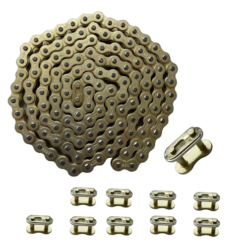 420 Motorcycle Gold Chain 132 Link Standard Roller Chain with Chain Breaker 10 Connecting Master Link for 100cc 110cc 125cc Dirt Pit Bike ATV Quad Go Kart Scooter