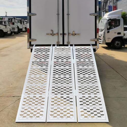 Aluminum Tri-Fold Trailer Ramps with Treads, 1 Pack 1500 lbs Heavy-Duty Anti-Slip Aluminum Loading Ramps ATV Ramp with Load Straps, 77" L x 54" W Tri-Fold Ramp for Lawn Mowers, Garden Tractors - size: 1Pcs 77" x 54" 1500Lbs Fold Ramps