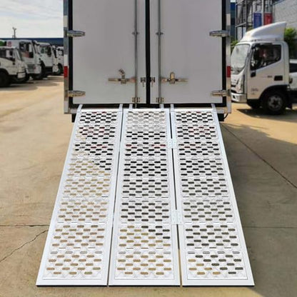 Aluminum Tri-Fold Trailer Ramps with Treads, 1 Pack 1500 lbs Heavy-Duty Anti-Slip Aluminum Loading Ramps ATV Ramp with Load Straps, 77" L x 54" W Tri-Fold Ramp for Lawn Mowers, Garden Tractors - size: 1Pcs 77" x 54" 1500Lbs Fold Ramps