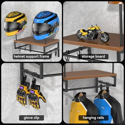 BORISI Helmet Holder Wall Mount, Motorcycle Helmet Holder, Helmet Stand with Motorcycle Accessories, Helmet Rack for Display Wall Mount, Motorcycle Gear Storage Rack