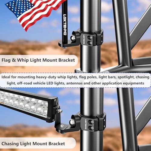 LOKTENWO Thicken UTV LED Light Bar Mounts 2PCS, Heavy Duty CNC Aluminum 360° Adjustable Whip Light Mount Light bar Mounting Bracket, Fit 1.5''/1.75''/1.85''/2''/2.1'' Roll Cage