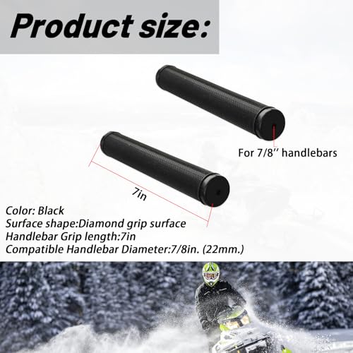 7" Snowmobile Handlebar Grips Compatible with 7/8'' Handlebars-Cat Polaris Skidoo Ultra Tacky Diamond Grip Surface is Soft and Comfortable - color: Black
