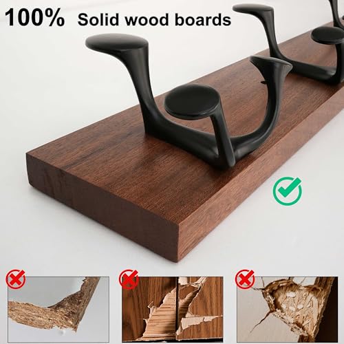 WEBI Coat Rack Wall Mount,17" Solid Wood Coat Hooks Wall Mounted Coat Hanger,16" Hole to Hole,Heavy Duty 3 Triple Hooks for Hanging Coats,Jacket,Hat,Backpack,Farmhouse,Reddish Brown - color: Reddish Brown, size: 17 Inch