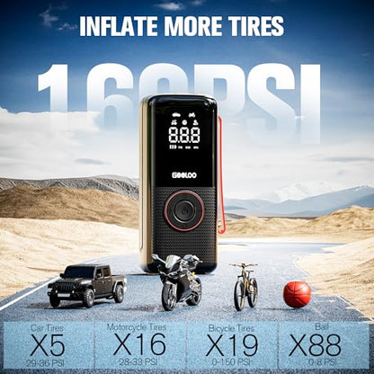 GOOLOO A6 Lite 160PSI Tire Inflator Portable Air Compressor, 7500mAh Portable Tire Inflator for Car Portable Air Pump with Tire Gauge Pressure & LED Light Air Pump for Car