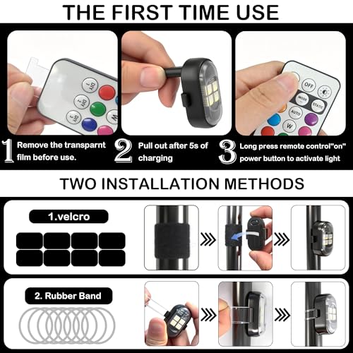 Wireless LED Lights for Car 10 Pack Remote Strobe Warning Waterproof | USB C charging, adjustable 8 colors & 10 strobe flash modes, anti-collision, fits car, truck, motorcycle, bike, drone