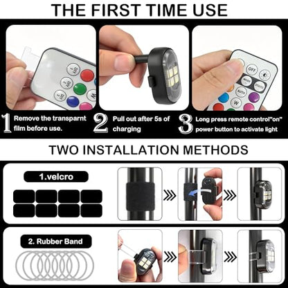 Wireless LED Lights for Car 10 Pack Remote Strobe Warning Waterproof | USB C charging, adjustable 8 colors & 10 strobe flash modes, anti-collision, fits car, truck, motorcycle, bike, drone