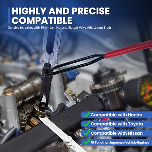 Valve Adjustment Tool for 10mm Jam Nut with Angled Feeler Gauge & Slotted Stud, Fit for Honda VTEC, Toyota, Nissan Japanese Car Engines