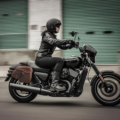 NICECNC Saddle Bags, PU Leather Motorcycle Saddlebags, Reinforced Straps & Saddle Piece, with Cup Holder & Lock, Throw Over Saddle Bag Side Bags, Brown - color: Brown