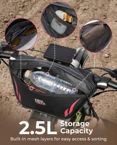 KEMIMOTO Upgraded 2.5L Motorcycle Handlebar Bag Universal Waterproof Front Tool Storage Bag Bicycle Handlebar Bag Compatible with Sur-Ron Light Bee X and S X160 X260 Talaria Sting Electric Dirt Bike - color: Red