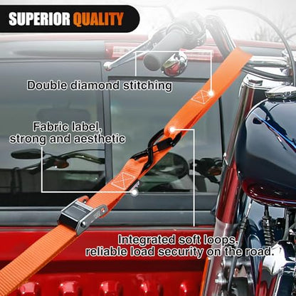 Nilight Motorcycle Tie Down Straps 1.5”×8’ Heavy Duty Cambuckle with Soft Loops Safety S-Hooks 3084Lbs Break Strength for Securing Dirtbikes ATV UTV - color: 1.5in x 8ft Motorcycle Tie Down Straps