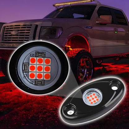 4PCS Car LED Rock Lights, High Brightness Waterproof Vehicle Underglow Fender Lights, Multifunction Auto Neon Trail Rig Lighting Accessories, Universal for Pickup ATV Off Road (Red) - color: Red