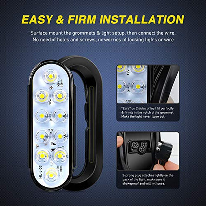 Nilight 6 Inch Oval White Trailer Tail Lights 2PCS 10 LED w/Flush Mount Grommets Plugs IP67 Waterproof Reverse/Back Up Lamp for Truck RV Camper Boat Jeep, White - color: White Lights 2PCS