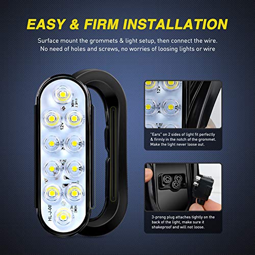 Nilight 6 Inch Oval White Trailer Tail Lights 2PCS 10 LED w/Flush Mount Grommets Plugs IP67 Waterproof Reverse/Back Up Lamp for Truck RV Camper Boat Jeep, White - color: White Lights 2PCS