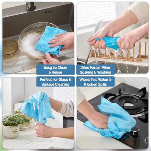 Microfiber Cleaning Cloth 12 Pack, 12x12 Inch Lint Free Streak Free Towels, Ultra Absorbent Cleaning Rags for Cars, Auto Detailing, Kitchen & Windows (12, Blue) - color: Blue