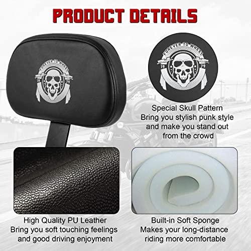 INNOGLOW Motorcycle Backrest - Adjustable Detachable Driver Rider Backrest Black Back Rest Pad Fit for Harley Davidson Touring Street Glide Electra Glide Road Glide Road King CVO 2009-2020 - color: Style-3/Black Arm(with skull printed)