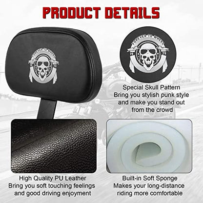 INNOGLOW Motorcycle Backrest - Adjustable Detachable Driver Rider Backrest Black Back Rest Pad Fit for Harley Davidson Touring Street Glide Electra Glide Road Glide Road King CVO 2009-2020 - color: Style-3/Black Arm(with skull printed)