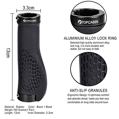 TOPCABIN Ergonomic Bike Grips - Widen Holding Rubber Grips with Aluminum LockGrips for Mountain & Road Bikes - color: Black