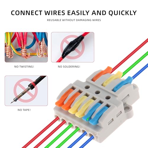 DIANN 10pcs Lever Wire Connectors 3 in 6 Out Circuit Inline Splices Electrical Wire Connector 28-12 AWG Quick Connect Splice Wire Connectors - style: 3 in 6 out