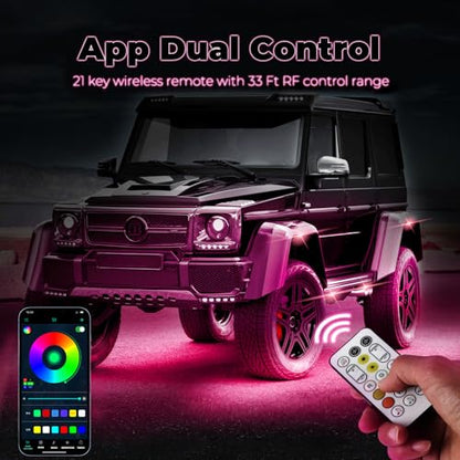 16 Pods Full Angle RGB Rock Lights, App/Remote Control Chasing Led Rock Lights with Music Mode Waterproof Multi-Color, Compatible with 12V Trucks Jeep UTV SUV ATV Off Road Golf Cart(Patented) - size: 16 Pods-Full Angle-(New 3 Control Mode)-12V