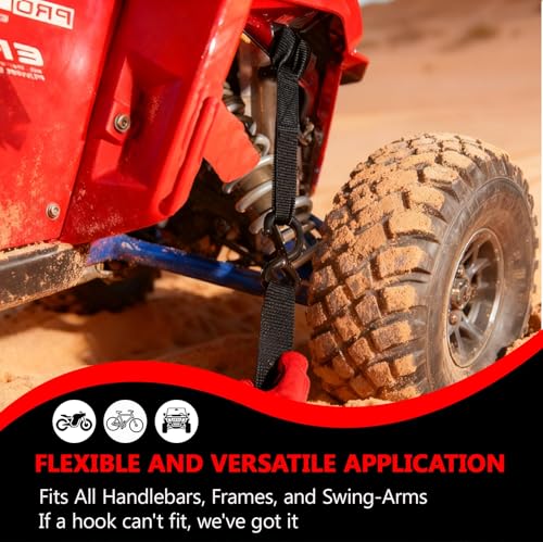 4 Pack Soft Loop Tie Down Straps, 3900 lbs Break Strength Heavy Duty Motorcycle Handlebar Straps for ATV, UTV, Dirt Bike, Trailer, Truck Bed, Kayak – Reliable Transport & Hauling