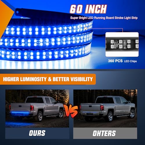 Nilight 60 Inch Truck Tailgate Strobe Light Strip Tail Emergency Bar Rear Window Warning Lamp Ultra-Bright Double Row 360 LED for Pickup Trailers Construction Vehicles Car SUV, Blue - color: 60" Tailgte Strobe Blue