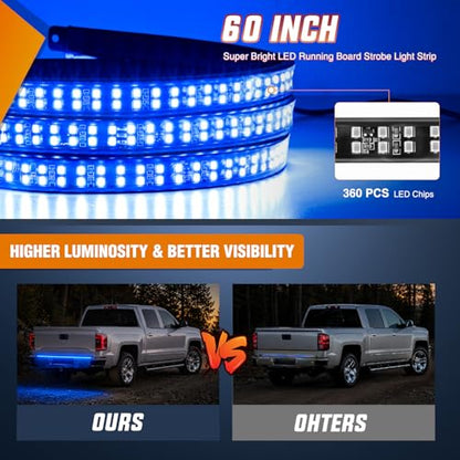 Nilight 60 Inch Truck Tailgate Strobe Light Strip Tail Emergency Bar Rear Window Warning Lamp Ultra-Bright Double Row 360 LED for Pickup Trailers Construction Vehicles Car SUV, Blue - color: 60" Tailgte Strobe Blue