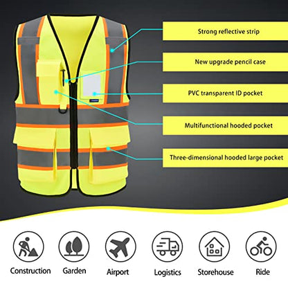 AYKRM Security Vest for Men Women 7 Pockets High Visibility Reflective Safety Vest Front Zipper Meets ANSI/ISEA - color: Yellow-parking, size: Small